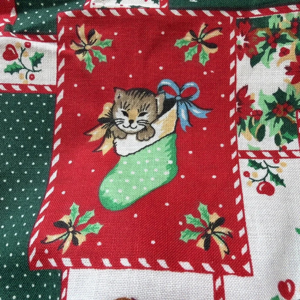 Vintage 4 Yds Wamsutta Hallmark Cards Christmas Patchwork Cotton Puppies, Kitty
